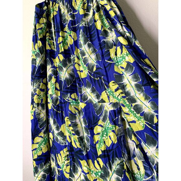 Womens Blue Tropical Pull On Midi Skirt Size 3X Palm Leaves Beachy Vacation - Picture 4 of 7